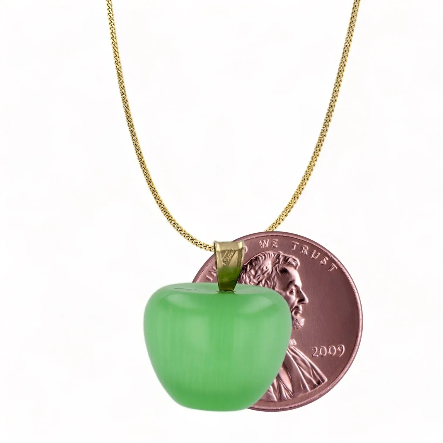 10K Yellow gold green Apple necklace-4536