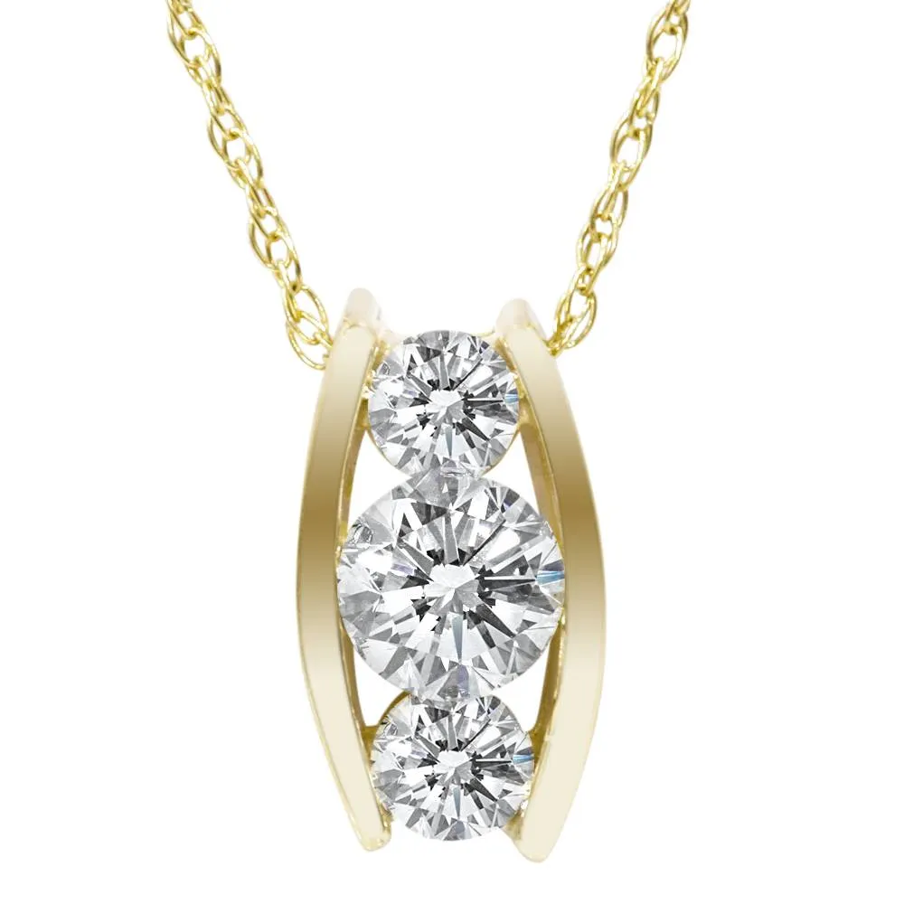 1/2ct Three Stone 3 Diamond Pendant 14K Yellow Gold