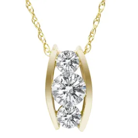 1/2ct Three Stone 3 Diamond Pendant 14K Yellow Gold