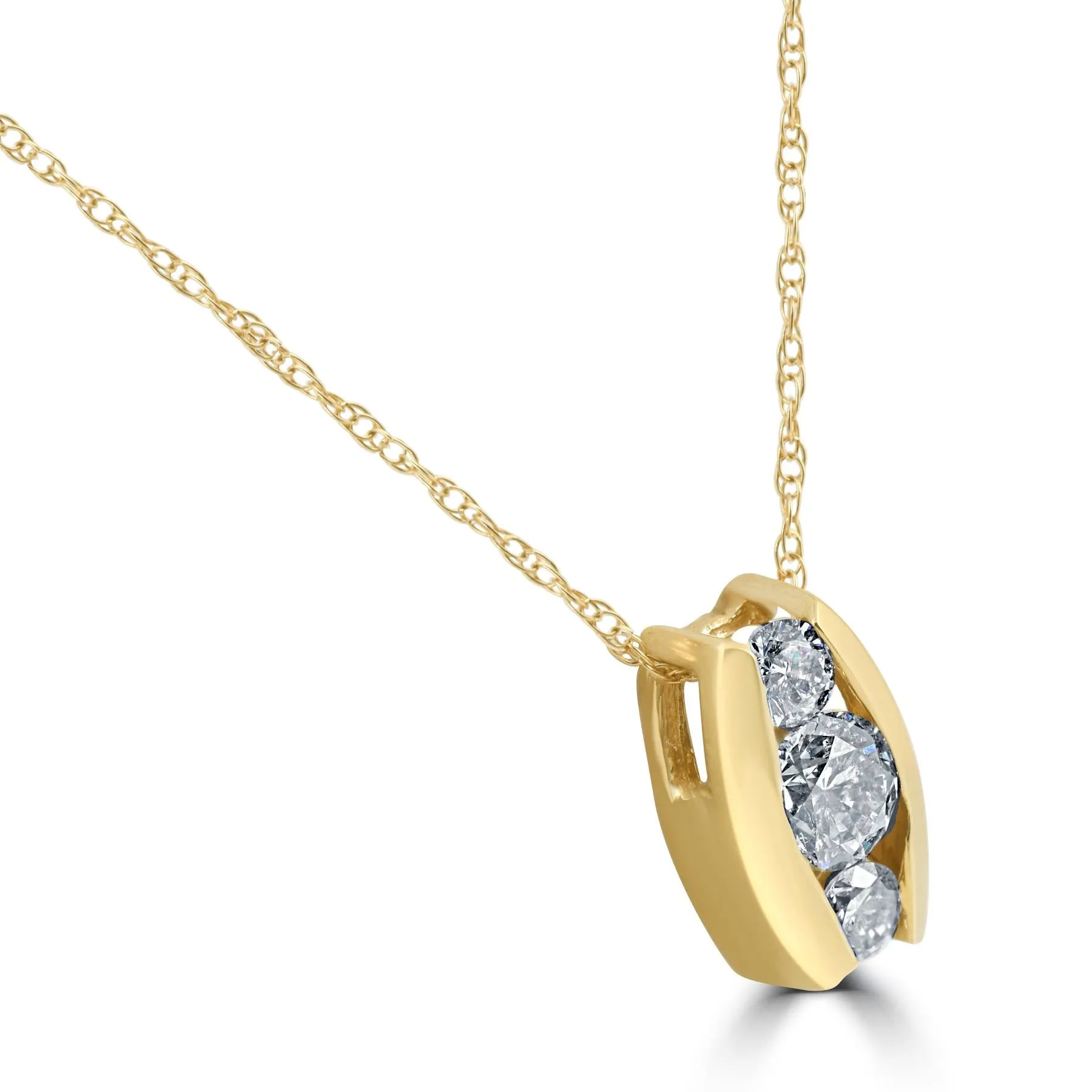 1/2ct Three Stone 3 Diamond Pendant 14K Yellow Gold