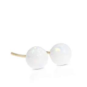 14K Yellow Gold Ball White Opal 6mm Stud Earrings