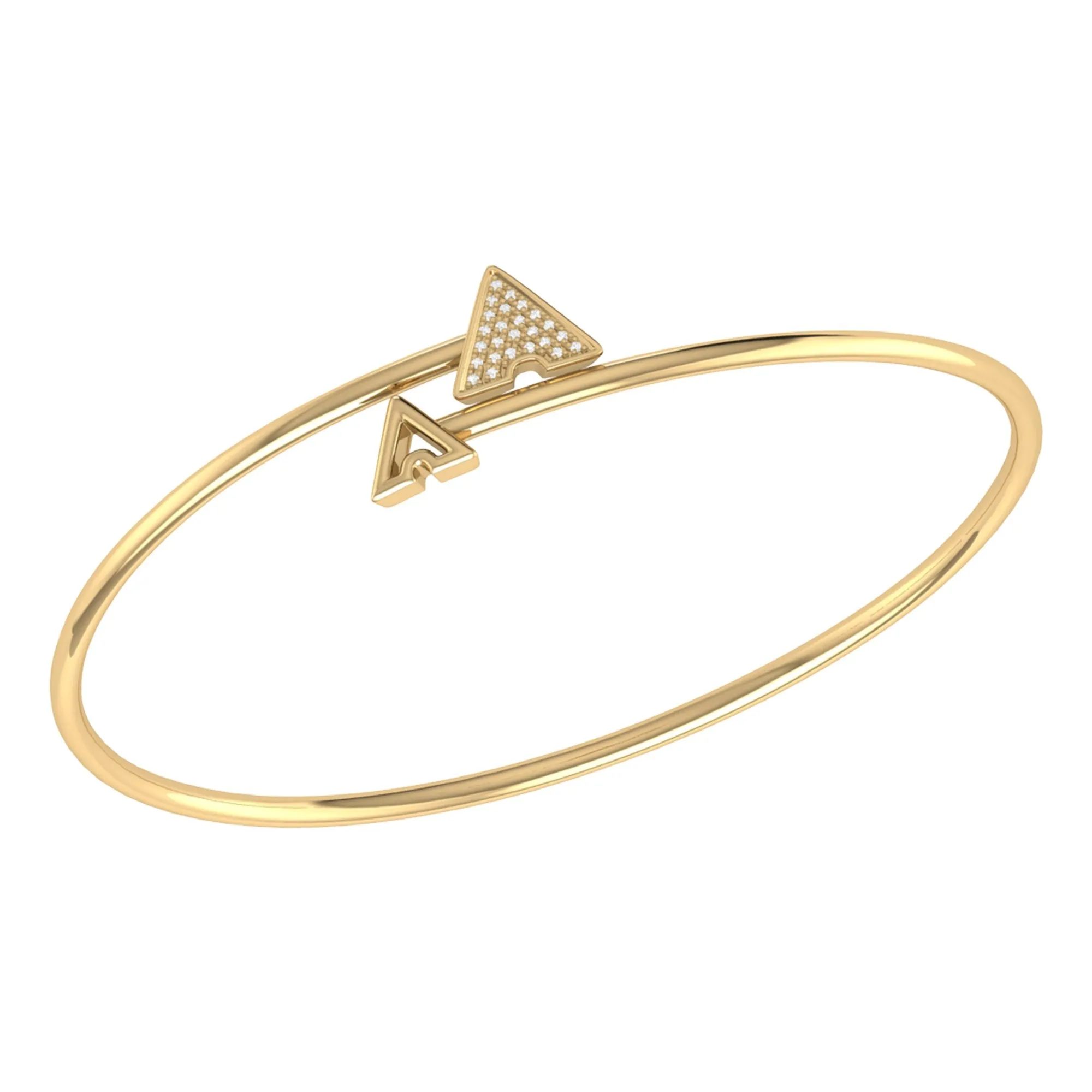 14K Yellow Gold Skyscraper Triangle Roof Adjustable Diamond Bangle