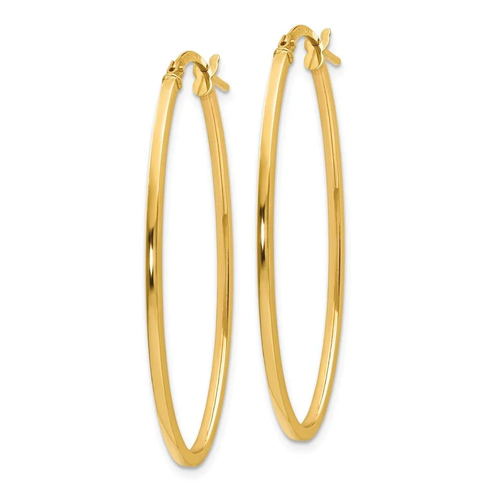 1.5mm Square Tube Oval Hoop Earrings in 14k Yellow Gold, 40mm