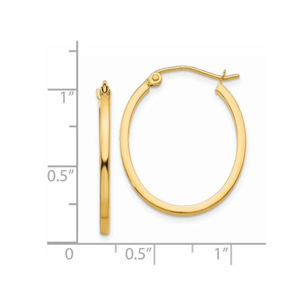 1.5mm x 26mm Polished 14k Yellow Gold Square Tube Oval Hoop Earrings