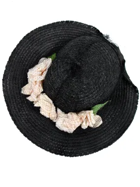 1940s Vintage Halo Hat with Pink Floral Trim