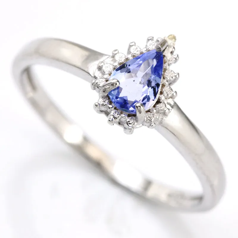 2/5 CT GENUINE TANZANITE & DIAMOND 925 STERLING SILVER RING