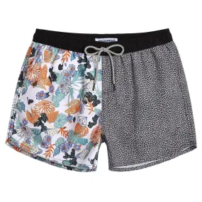 4.5 Inch Inseam Vintage Asymmetric Grey Floral Swim Trunks