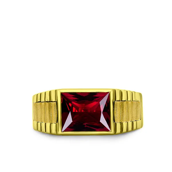 925k Sterling Silver Mens Ruby Ring Gold Plated