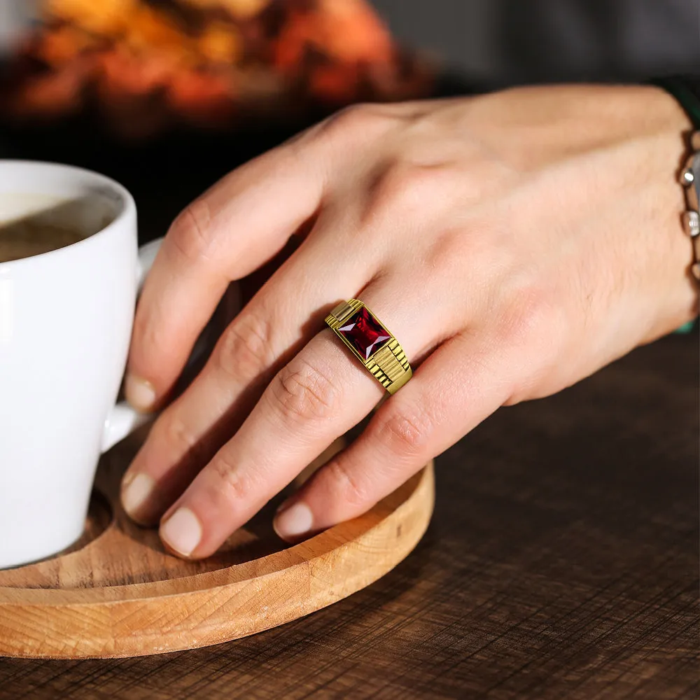 925k Sterling Silver Mens Ruby Ring Gold Plated