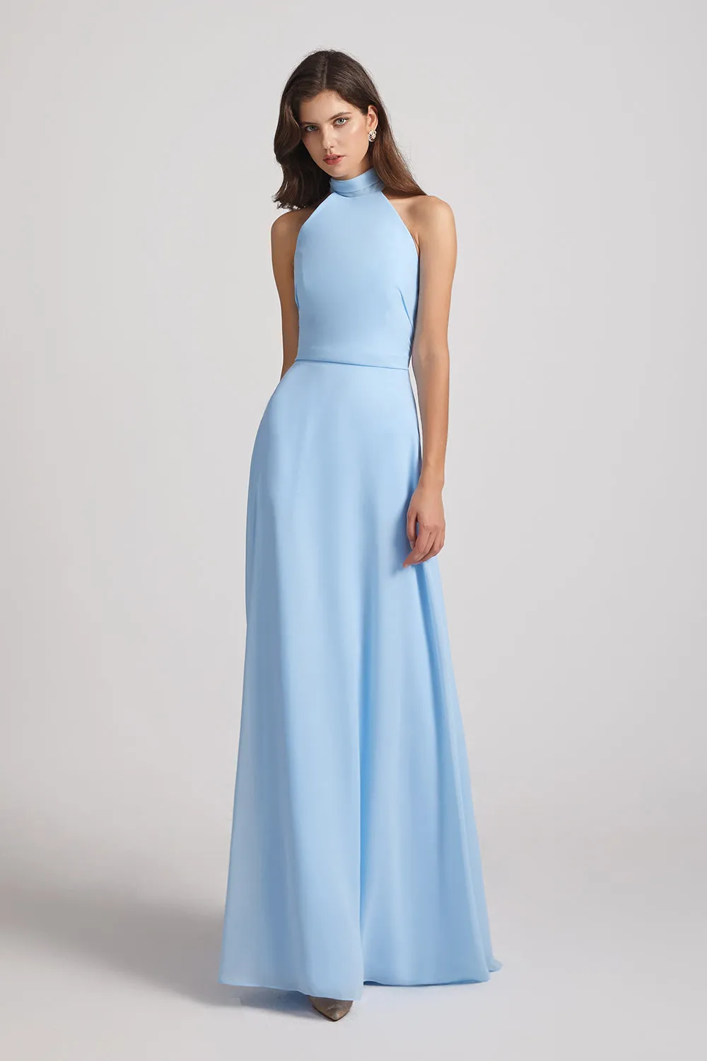 A-Line High Neck Halter Open Back Chiffon Bridesmaid Dresses (AF0095)