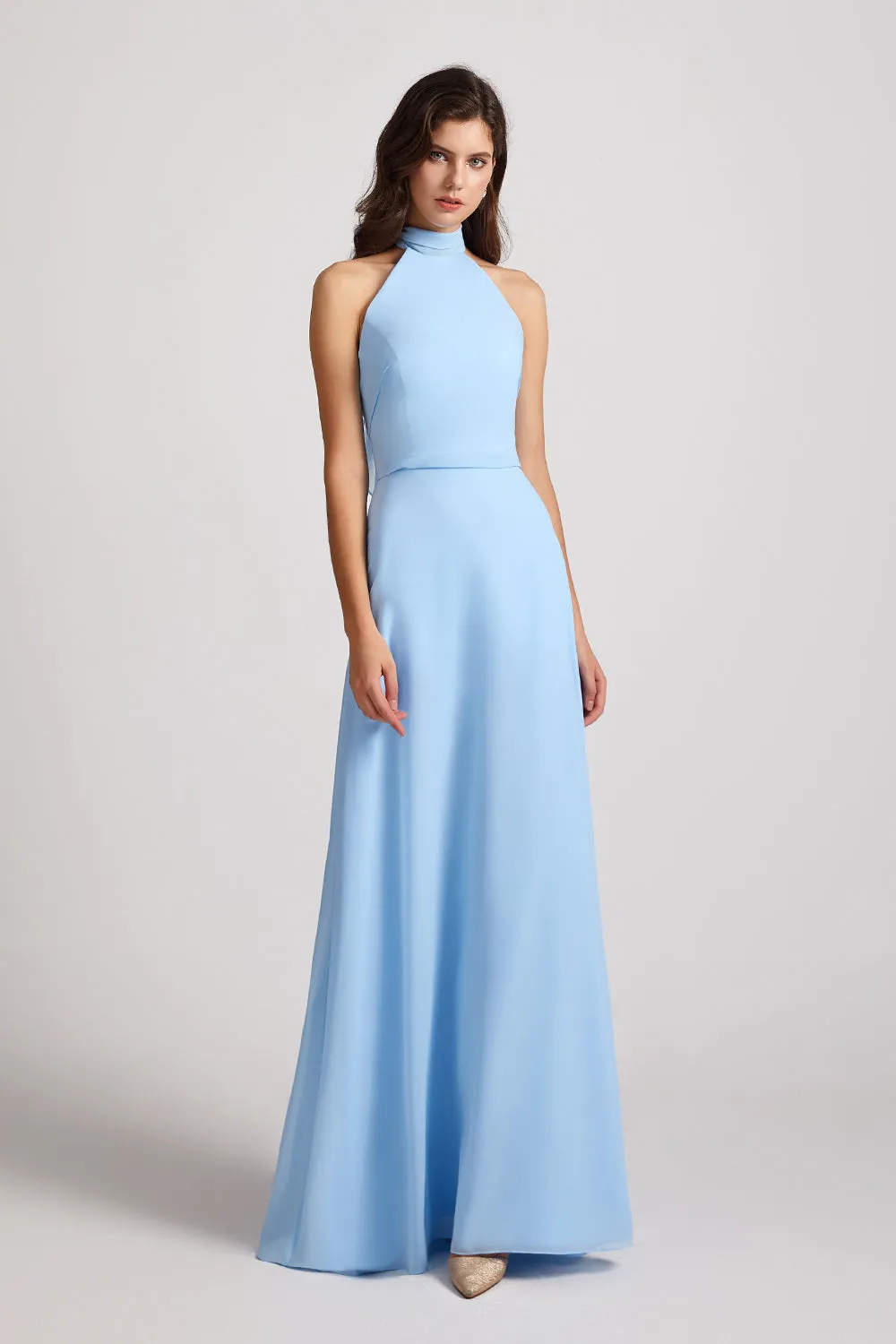 A-Line High Neck Halter Open Back Chiffon Bridesmaid Dresses (AF0095)