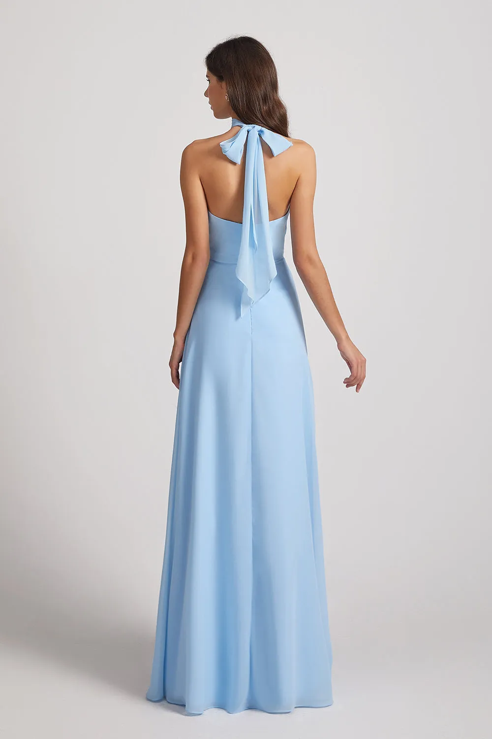 A-Line High Neck Halter Open Back Chiffon Bridesmaid Dresses (AF0095)