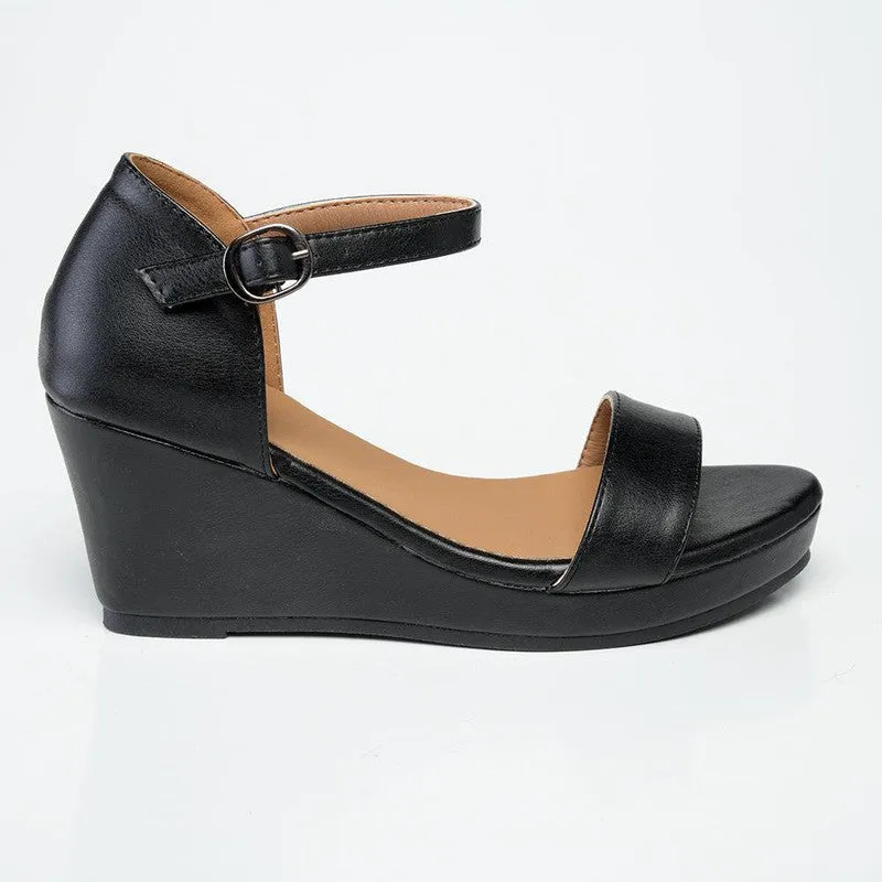 Alessio Olivia Ankle Strap Wedge Sandal - Black