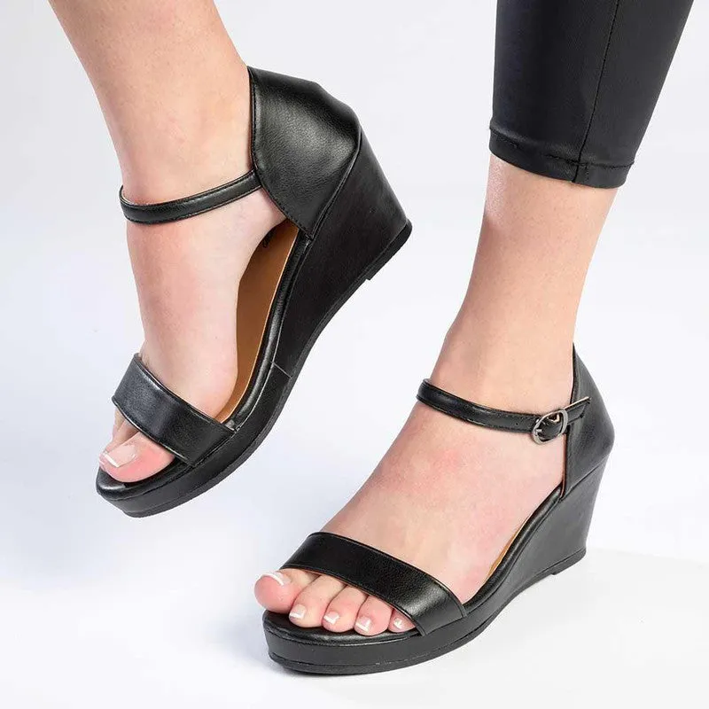 Alessio Olivia Ankle Strap Wedge Sandal - Black