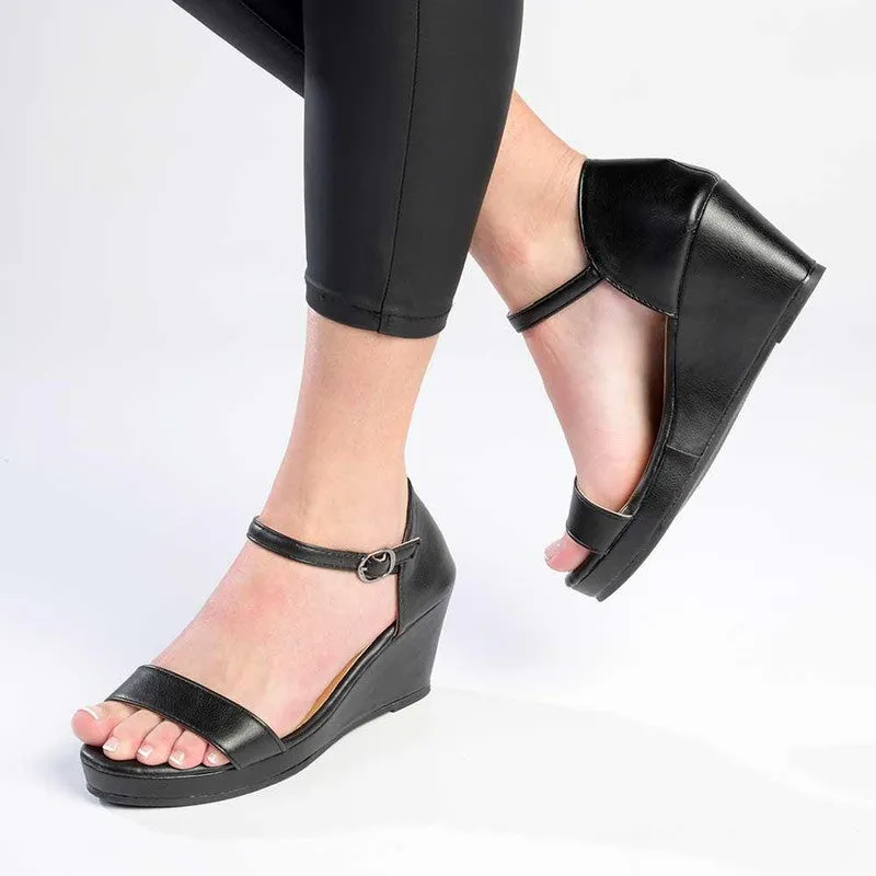 Alessio Olivia Ankle Strap Wedge Sandal - Black