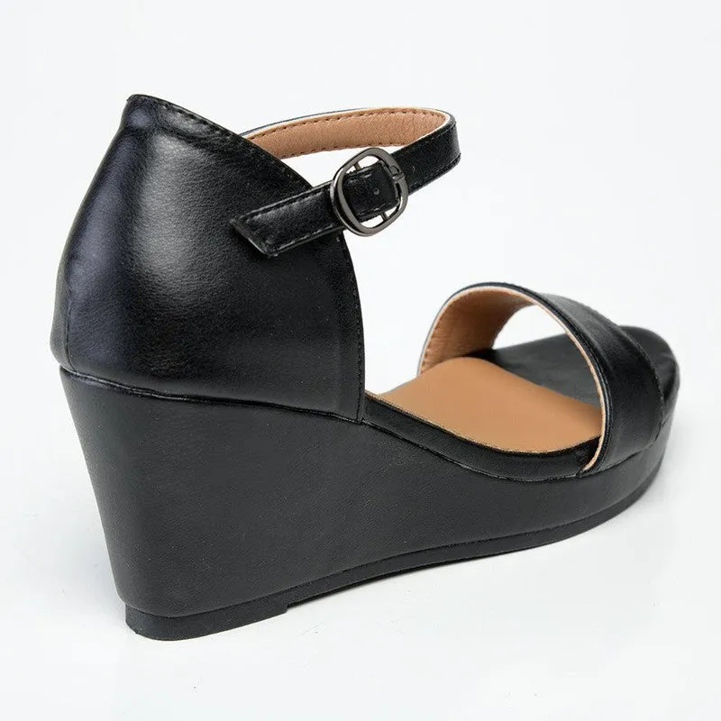 Alessio Olivia Ankle Strap Wedge Sandal - Black