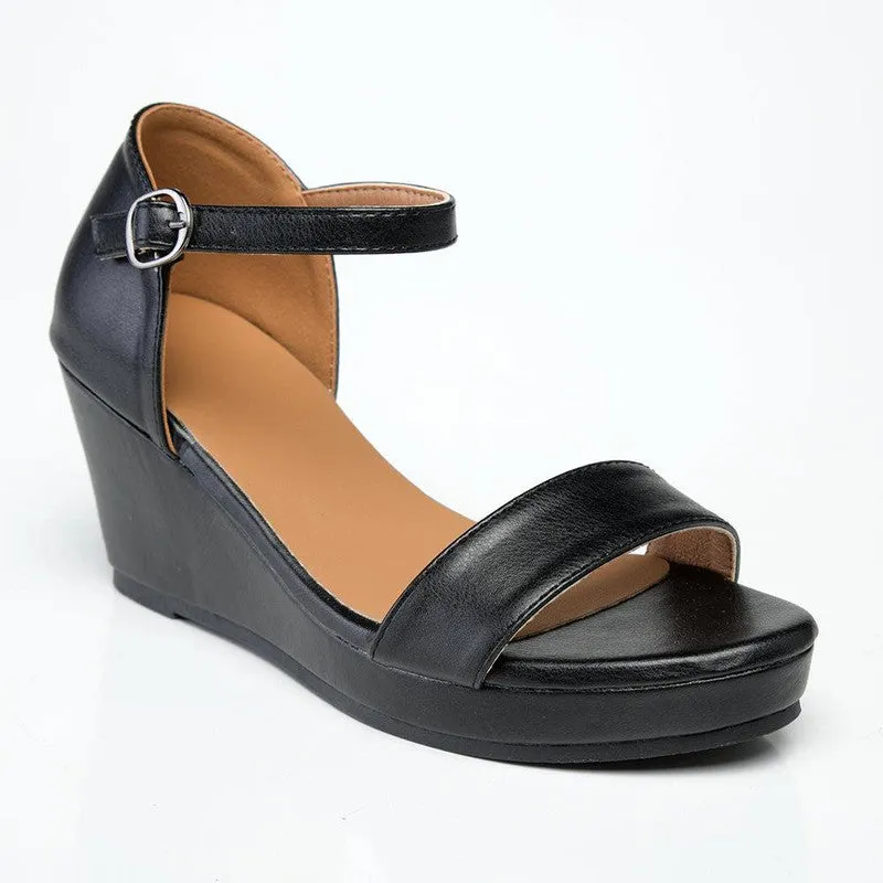 Alessio Olivia Ankle Strap Wedge Sandal - Black