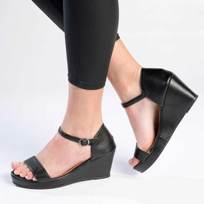 Alessio Olivia Ankle Strap Wedge Sandal - Black