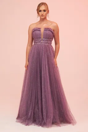 Angelino Lavender Strapless Backless Tulle Engagement Dress