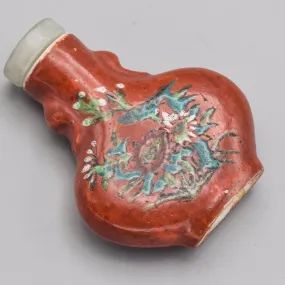 Antique Chinese Porcelain & Jade Floral Hand-Painted Snuff Bottle