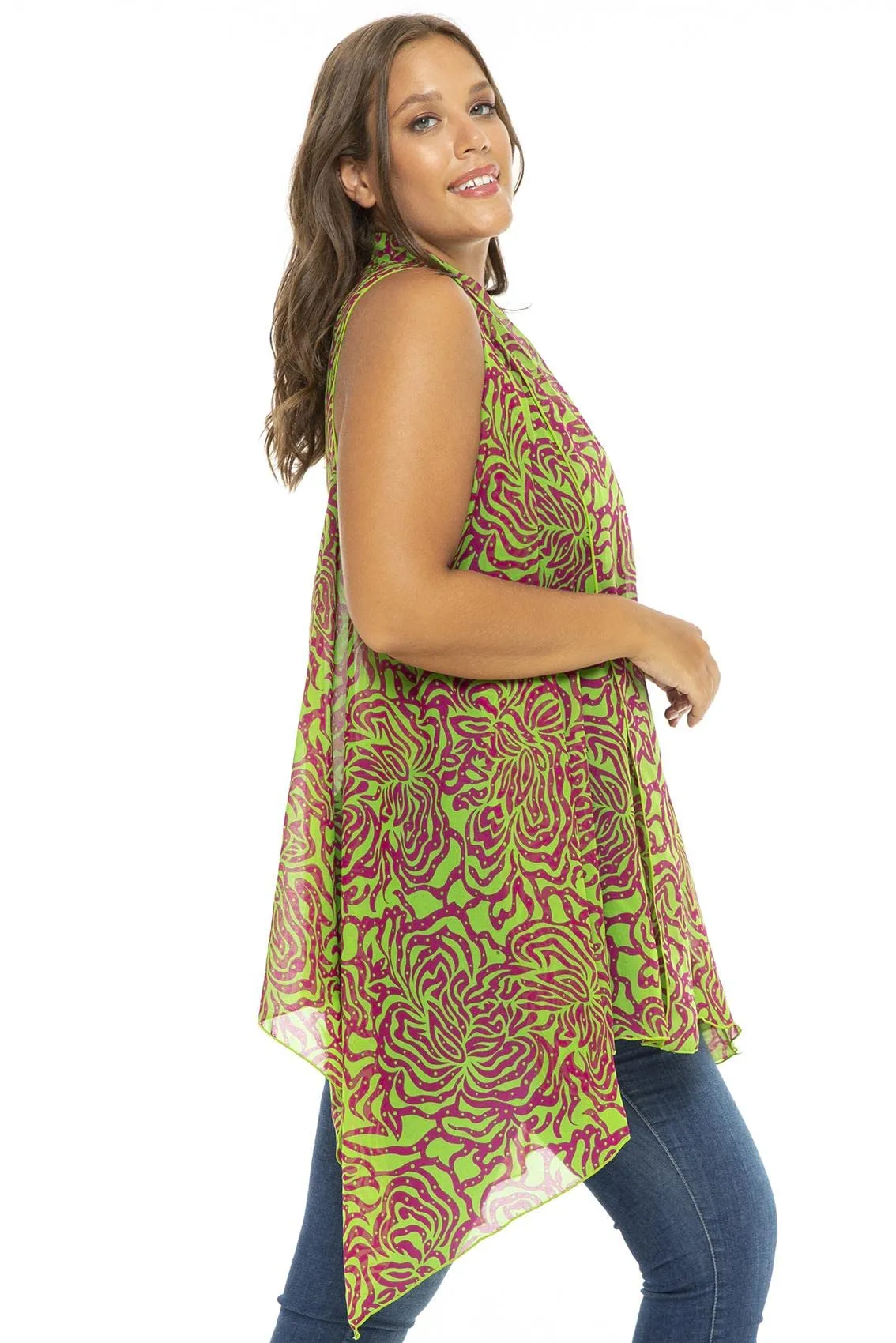 Back From Bali Womens Plus Size Chiffon Kimono Cardigan Sheer Sleeveless Open Front Duster Fits 1x, 2x, 3x, 4x