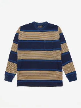 Beams Plus Indigo Stripe Pocket T-Shirt - Navy