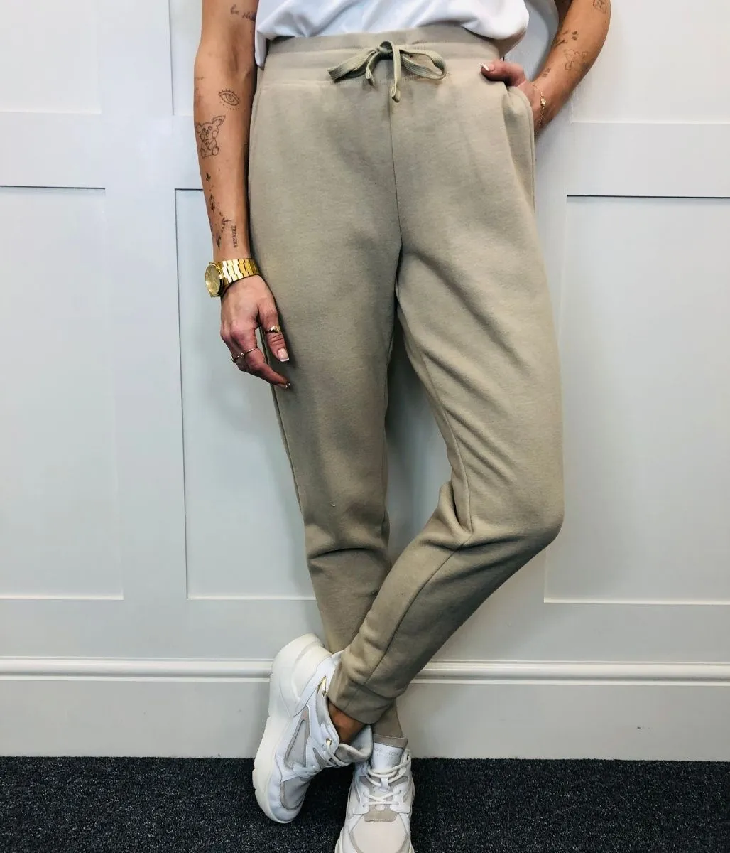 Beige Soft Fleece Cuffed Joggers