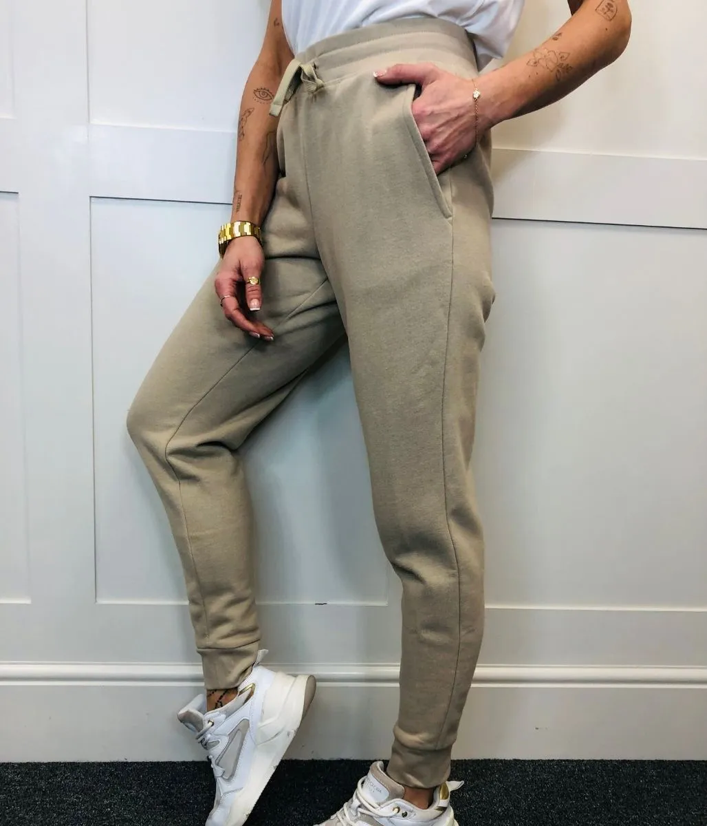 Beige Soft Fleece Cuffed Joggers