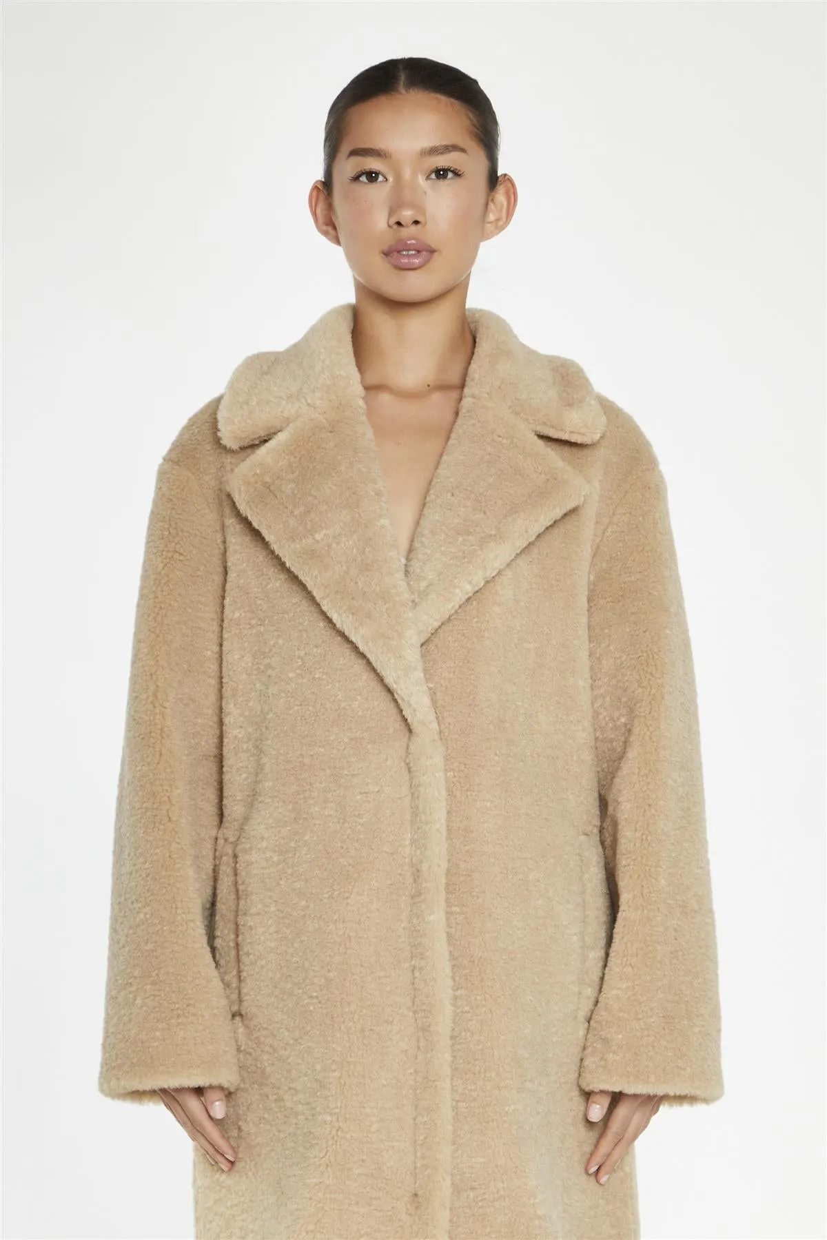 Beige Teddy-Fur Longline-Coat