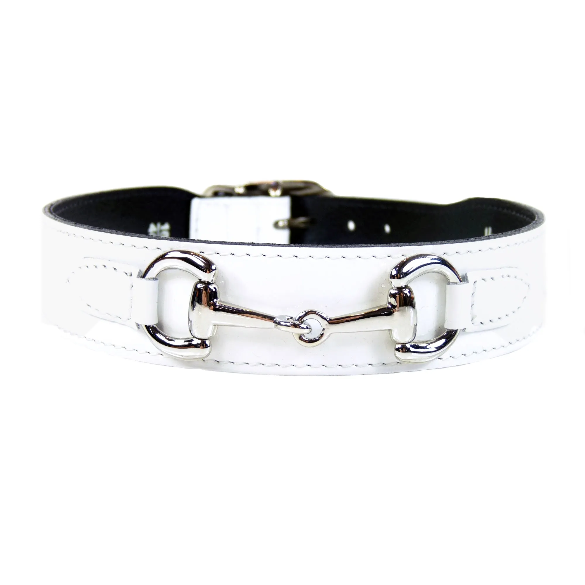 Belmont Dog Collar in White Patent & Nickel