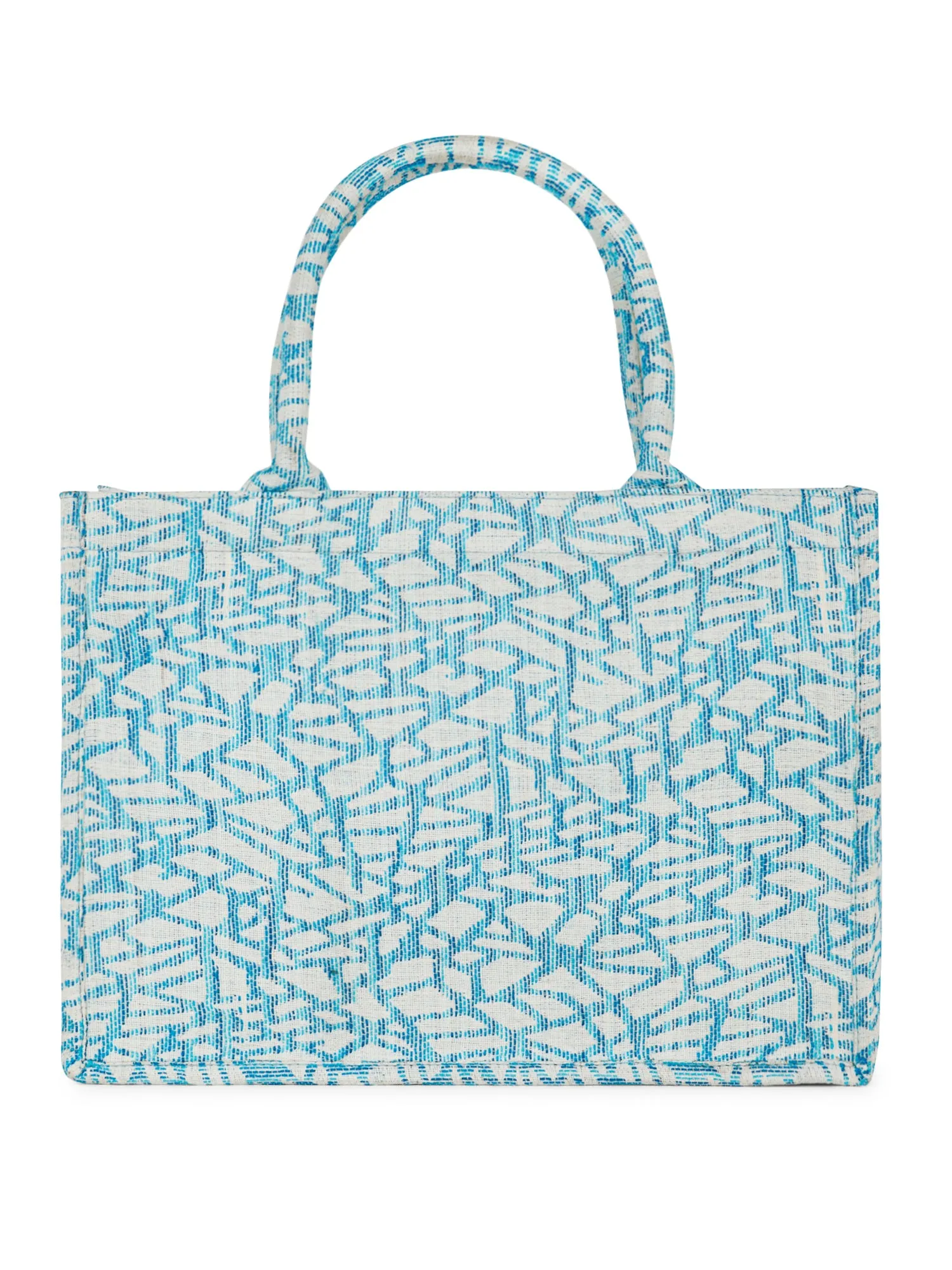 Berrylush Women Blue Self Design-Embroidered Tote Bag