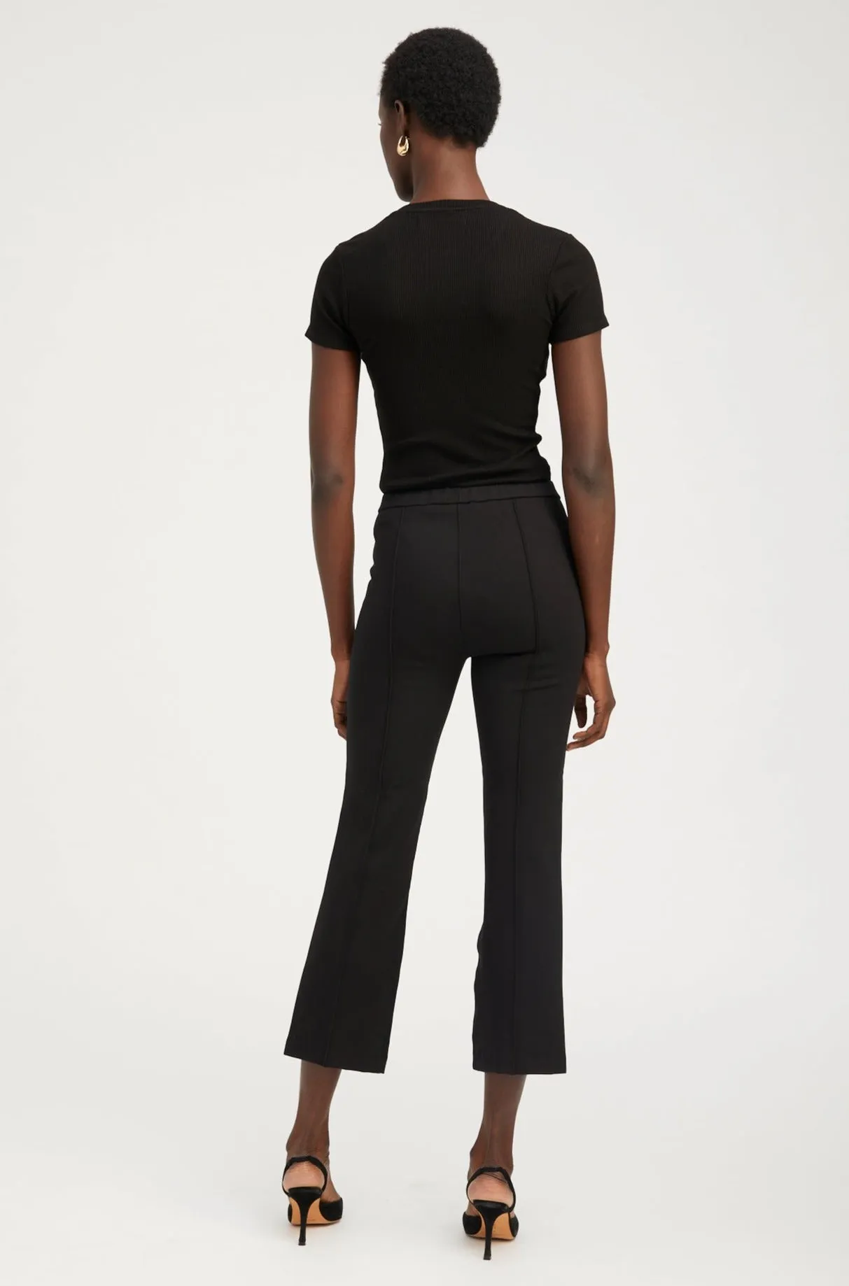 Black Casanova Ankle Flare Pants with Pintucks