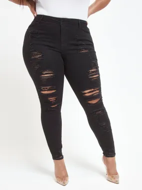 Black Mid-Rise All Over Destructed Skinny Jeans - Short Inseam