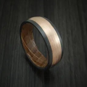 Black Zirconium and 14K Rose Gold band with Whiskey Barrel Wood Sleeve Custom Made