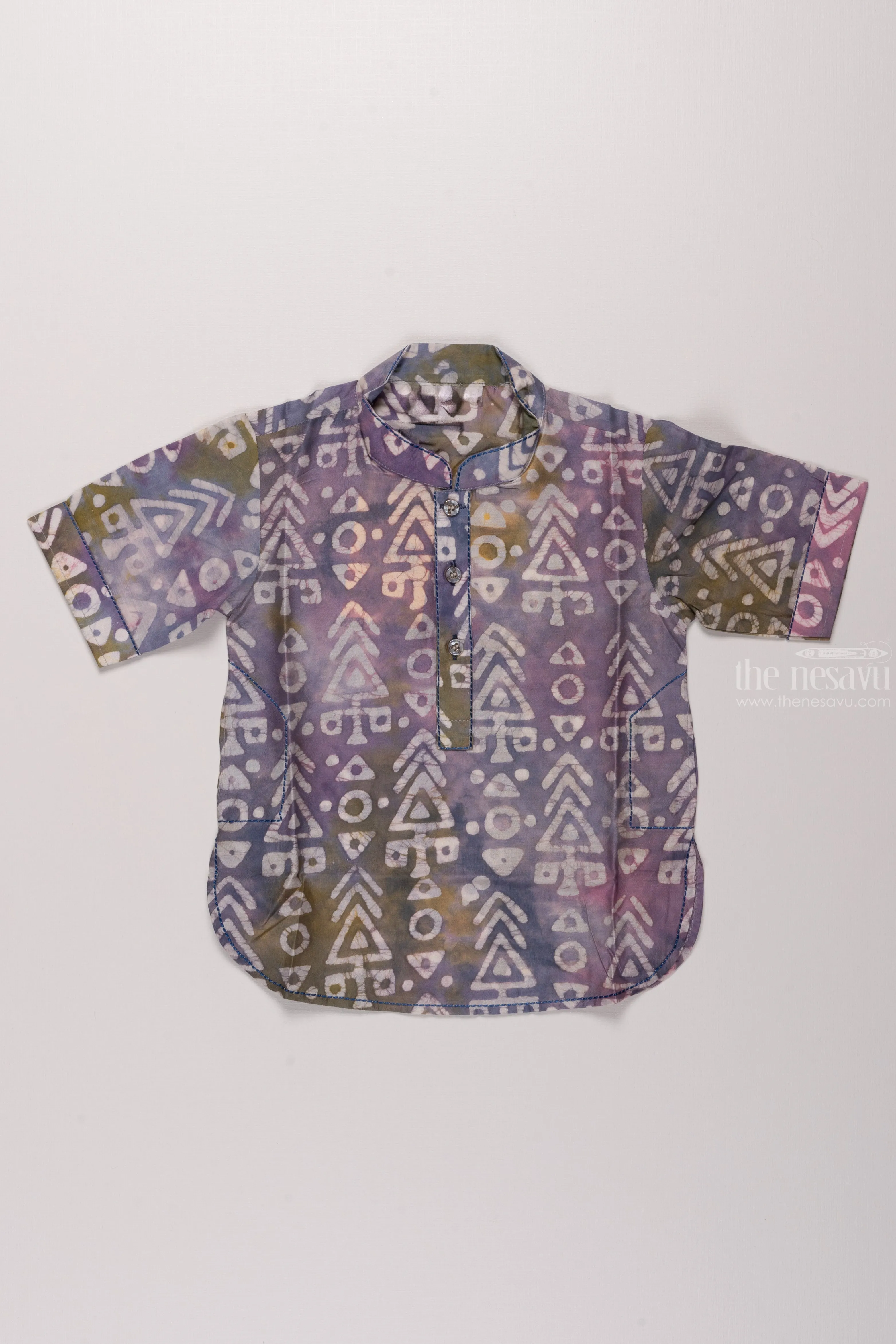 Boys Gradient Purple Cotton Shirt with Triangular Patterns