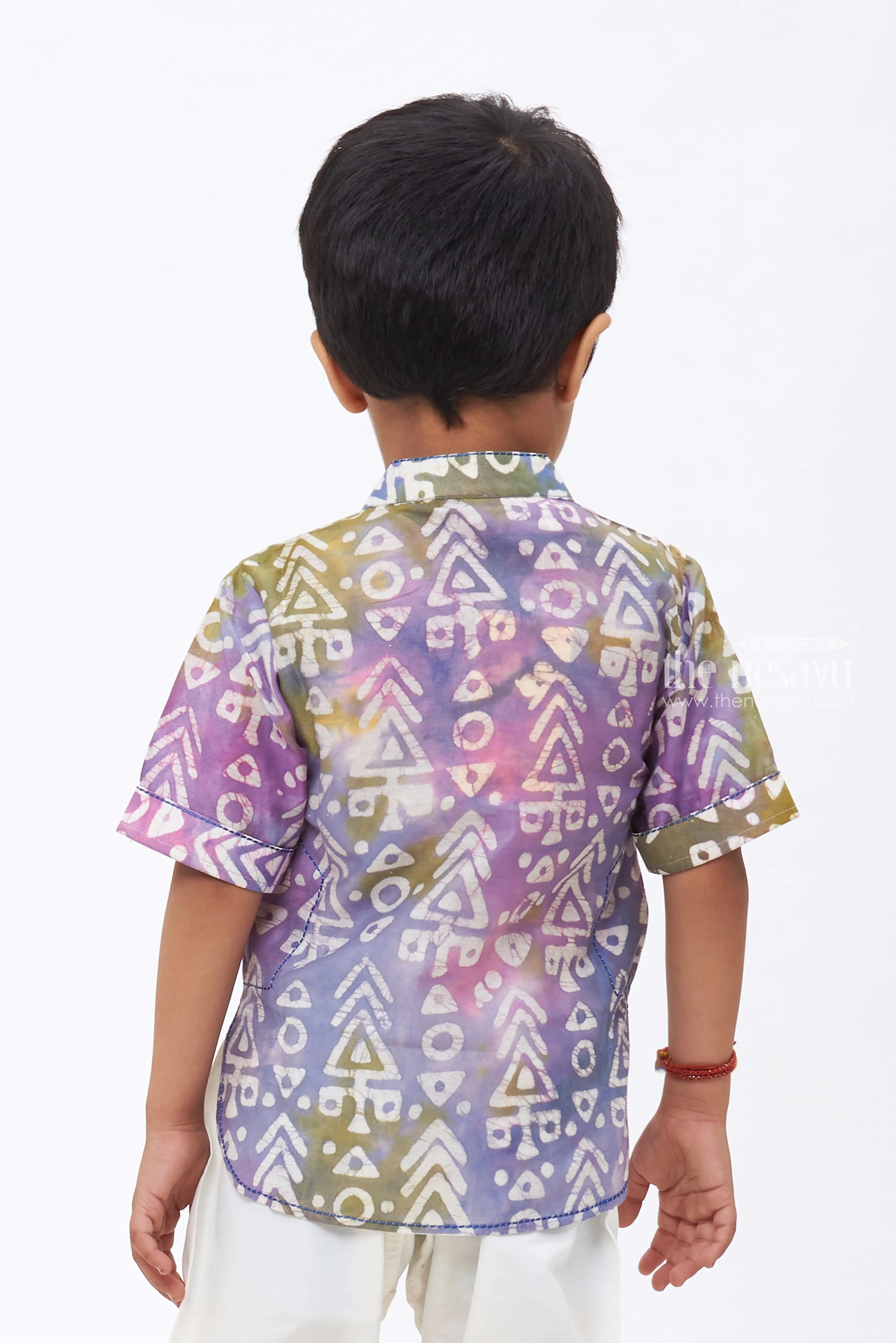 Boys Gradient Purple Cotton Shirt with Triangular Patterns