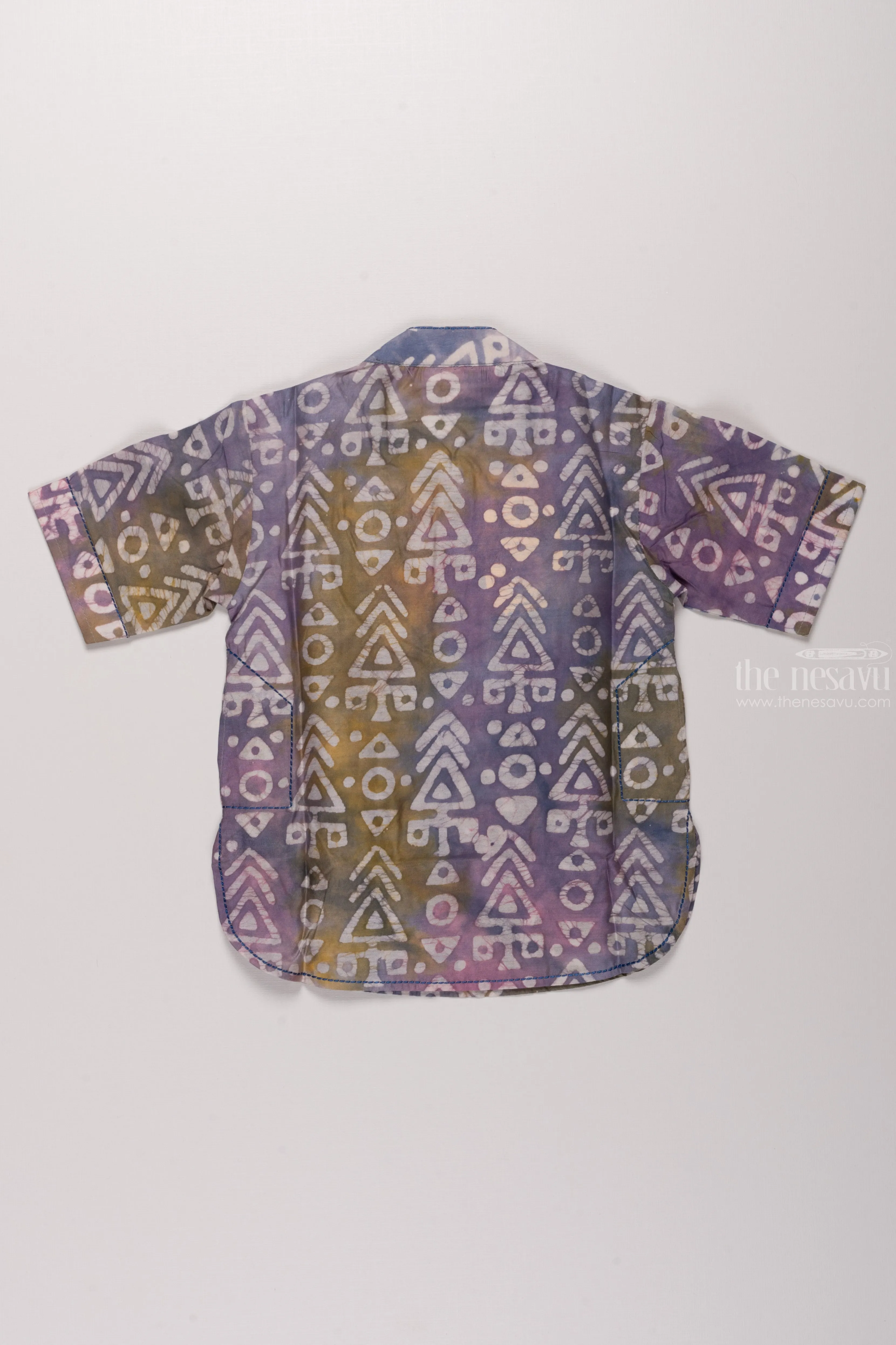 Boys Gradient Purple Cotton Shirt with Triangular Patterns