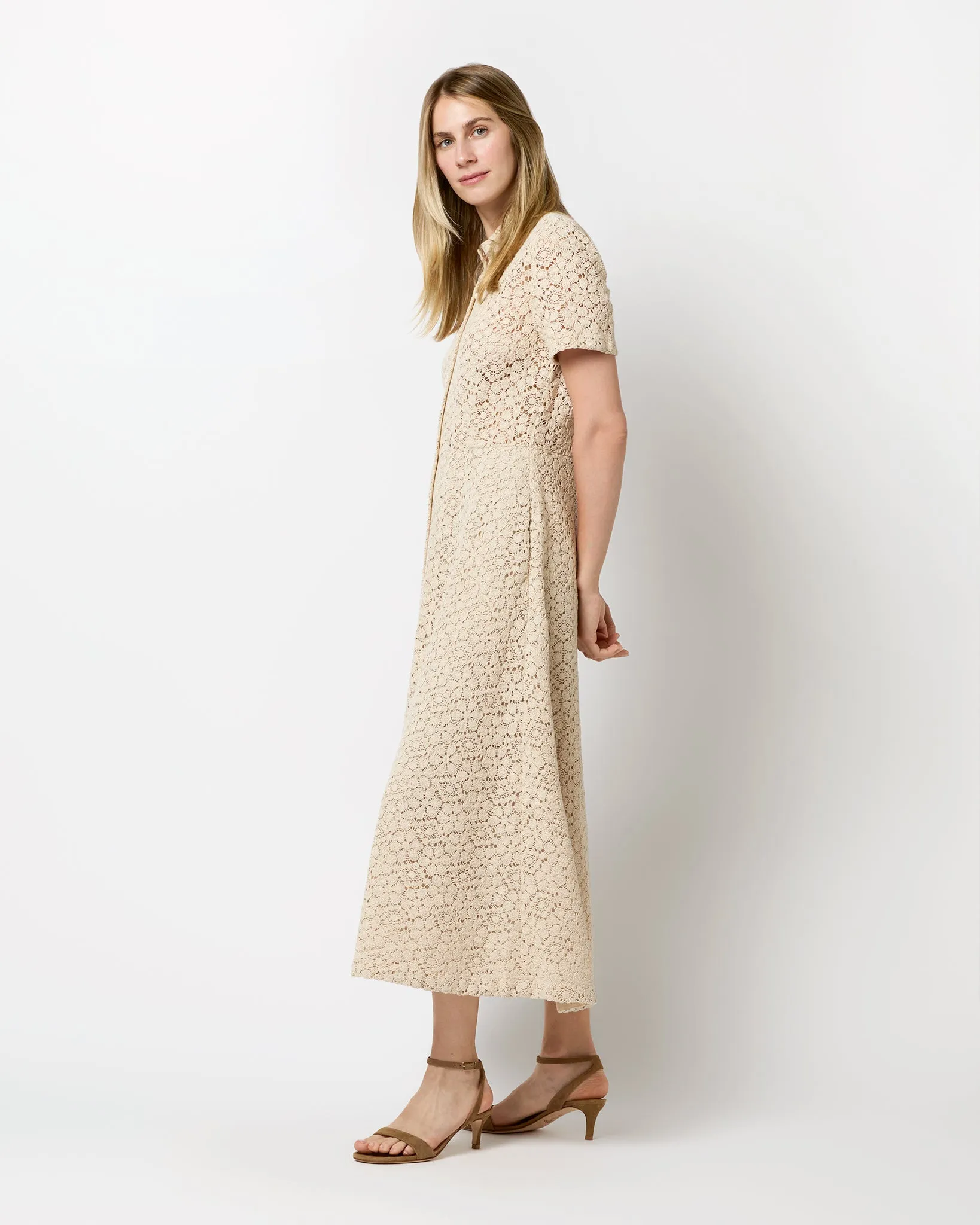 Carly Shirtwaist Dress in Natural Floral Crochet