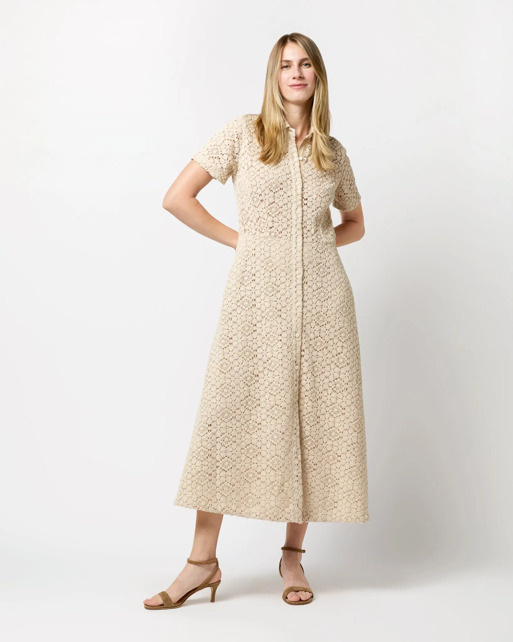 Carly Shirtwaist Dress in Natural Floral Crochet