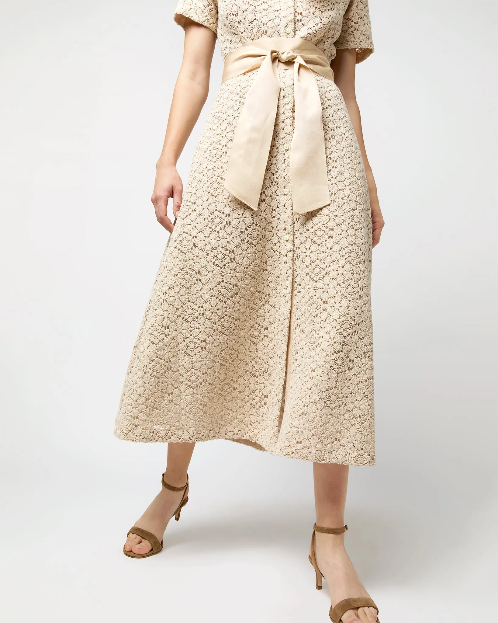 Carly Shirtwaist Dress in Natural Floral Crochet