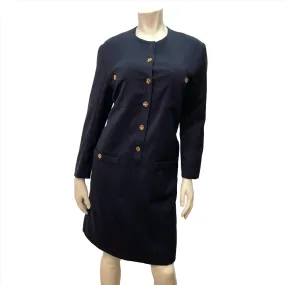 Chanel Boutique Vintage Designer Wool Dress with Golden Clover Buttons  Size M