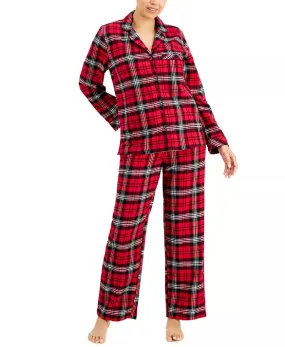 Charter Club Printed Cotton Flannel Pajama Set, S, Red