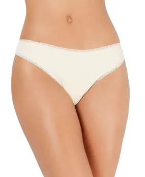 Charter Club Women's Lace Trim Cotton Thong, Nude, L