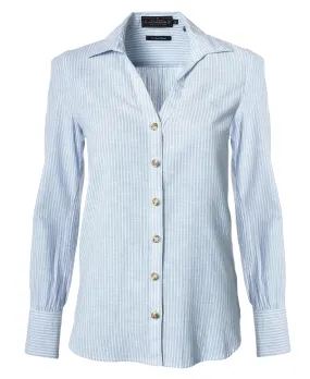 Classic V-Neck Blouse - Azure Stripe