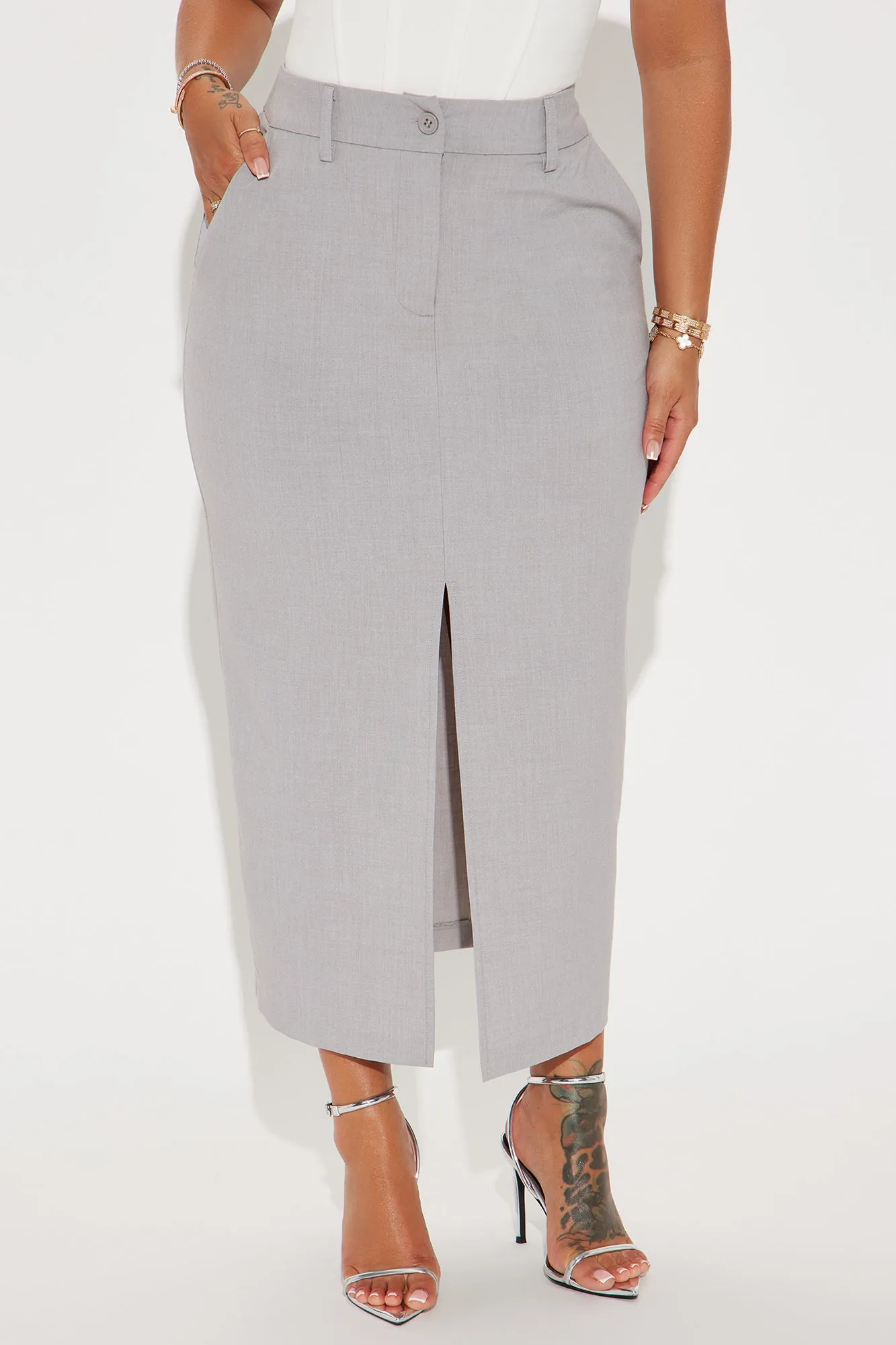 Command You Trouser Midi Skirt - Grey