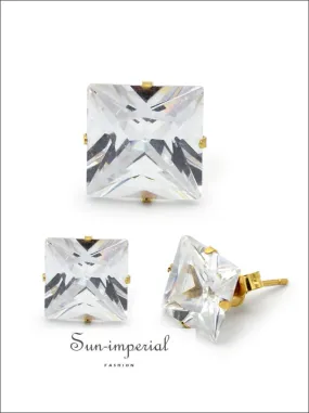 Cubic Zirconia Square 14k Gold Filled Stud Earrings Stainless Steel Ear Piercing Jewelry Men Women