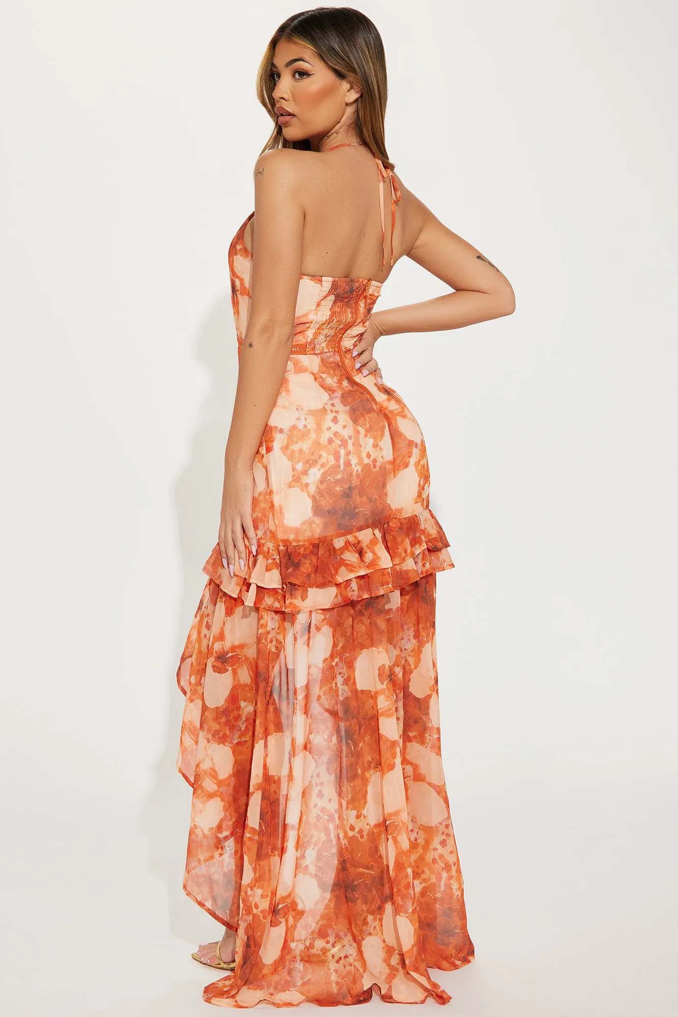 Daisy High Low Maxi Dress - Orange/combo