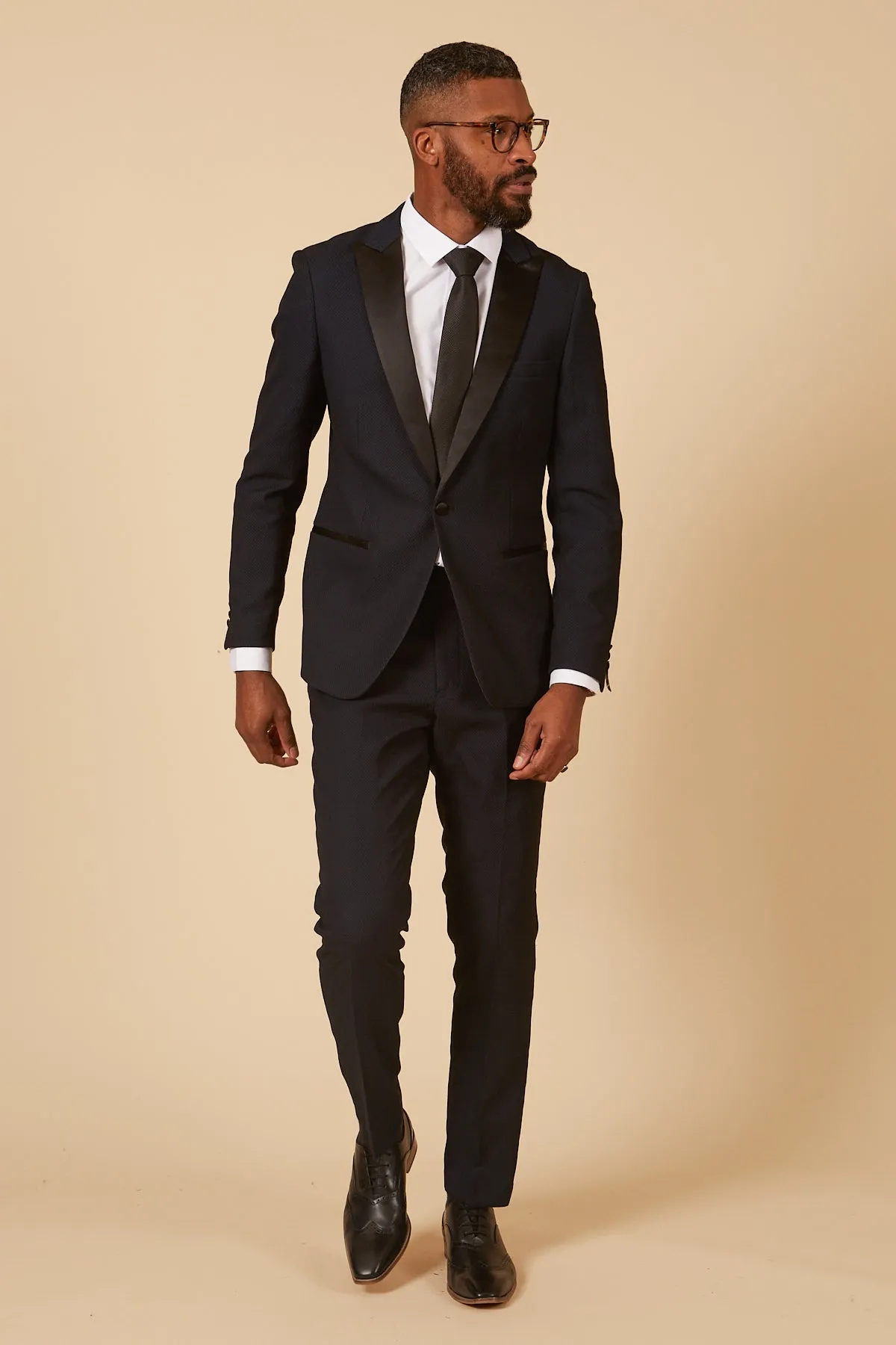 DALTON - Navy Tux Lapel Diamond Blazer