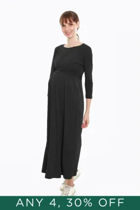 Daphne Long Sleeve Bamboo Cotton Nursing Dress Black