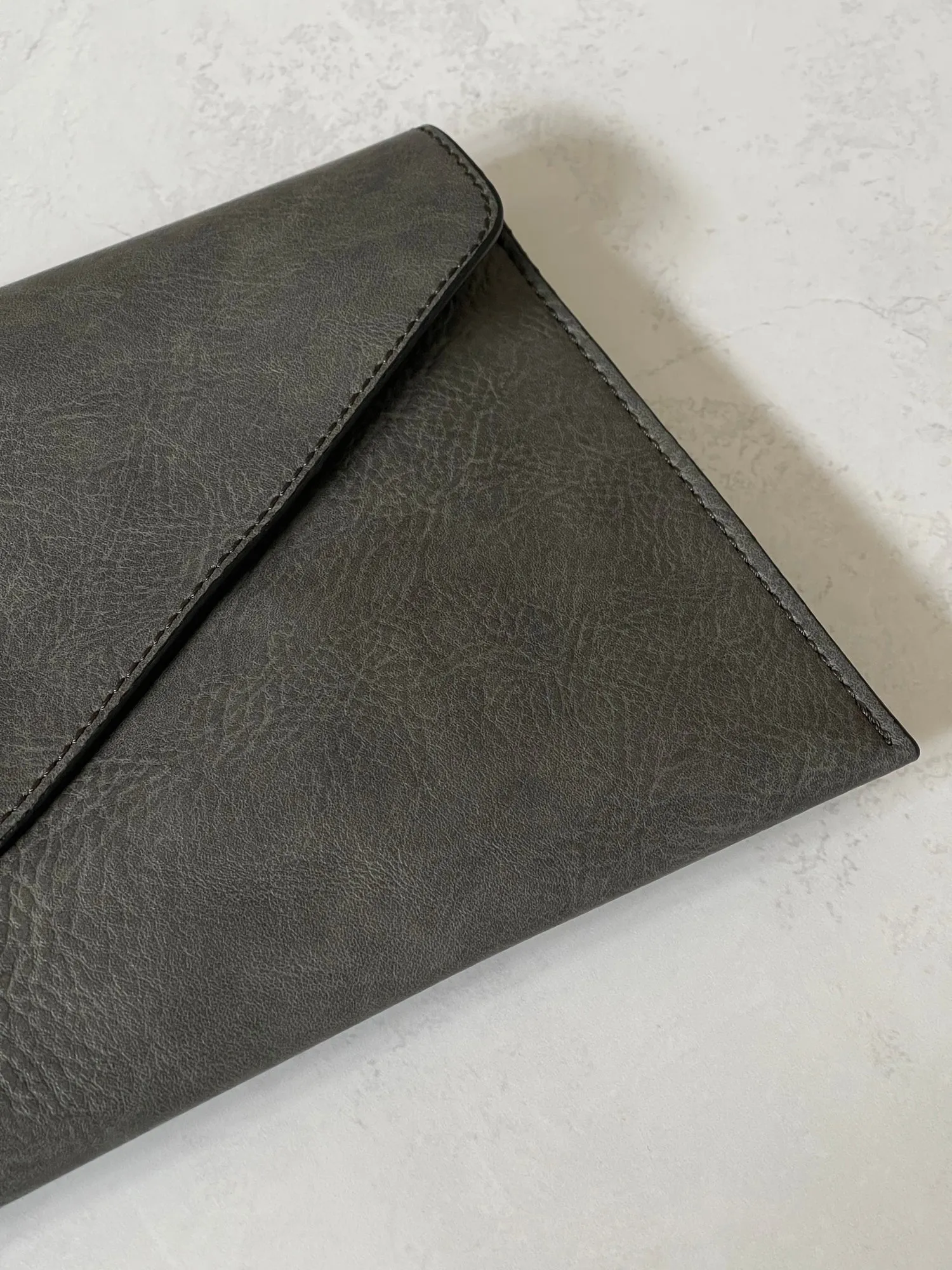 DARK GREY OVER-SIZED ENVELOPE CLUTCH BAG WITH LONG CROSS BODY AND WRISTLET STRAP